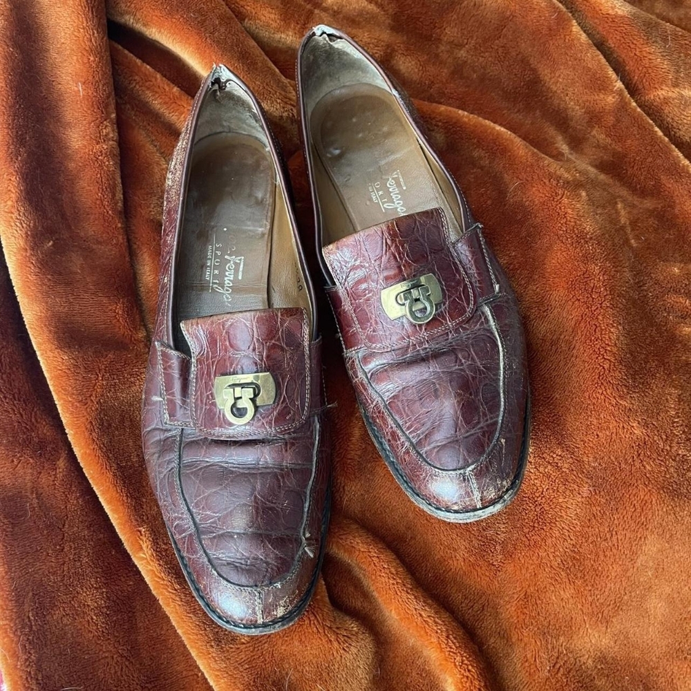 Vintage Salvatore Ferragamo Sport Italian Embossed Reptile Loafer 8.5 2A
